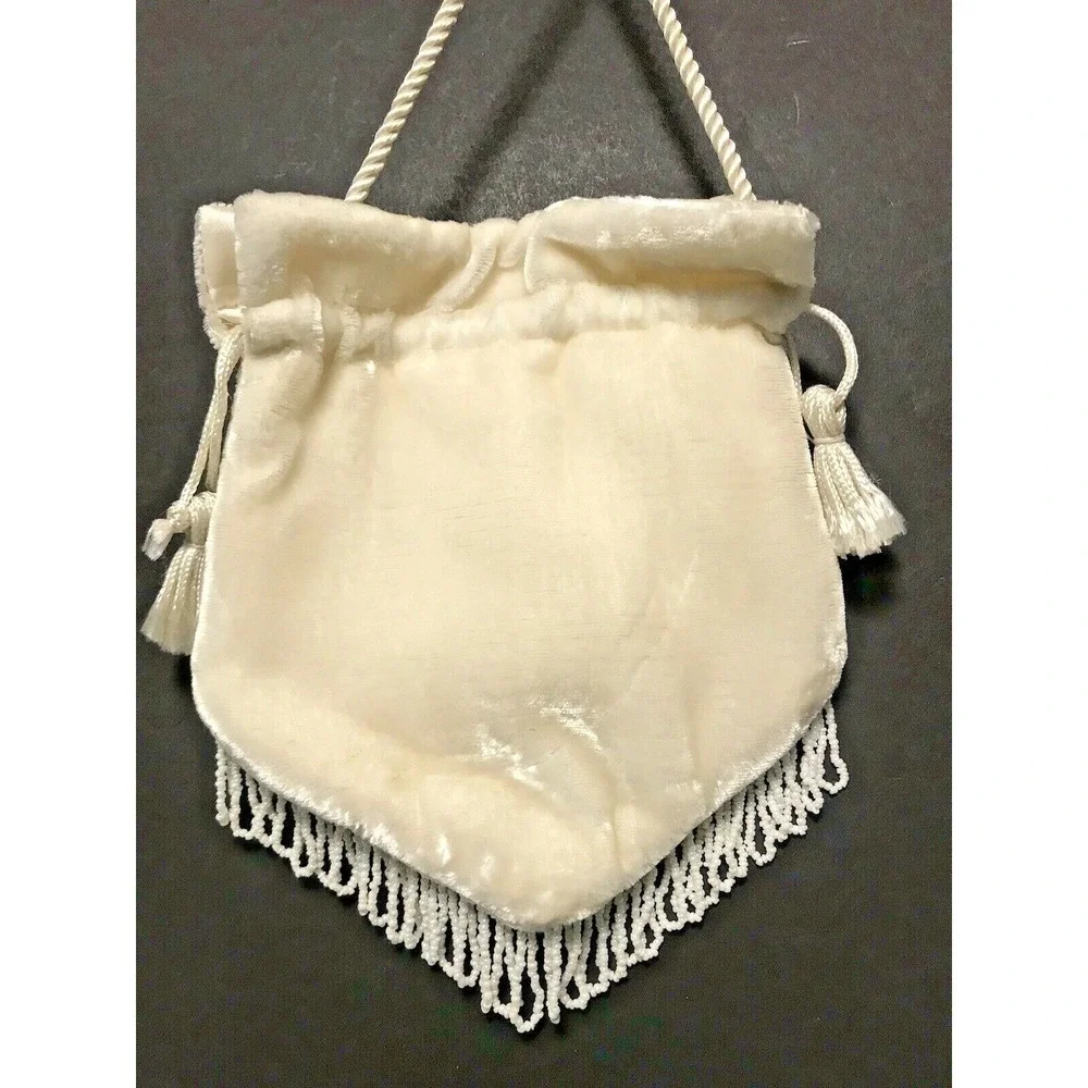 Small Ivory Beaded & Sequined Evening Bag Purse